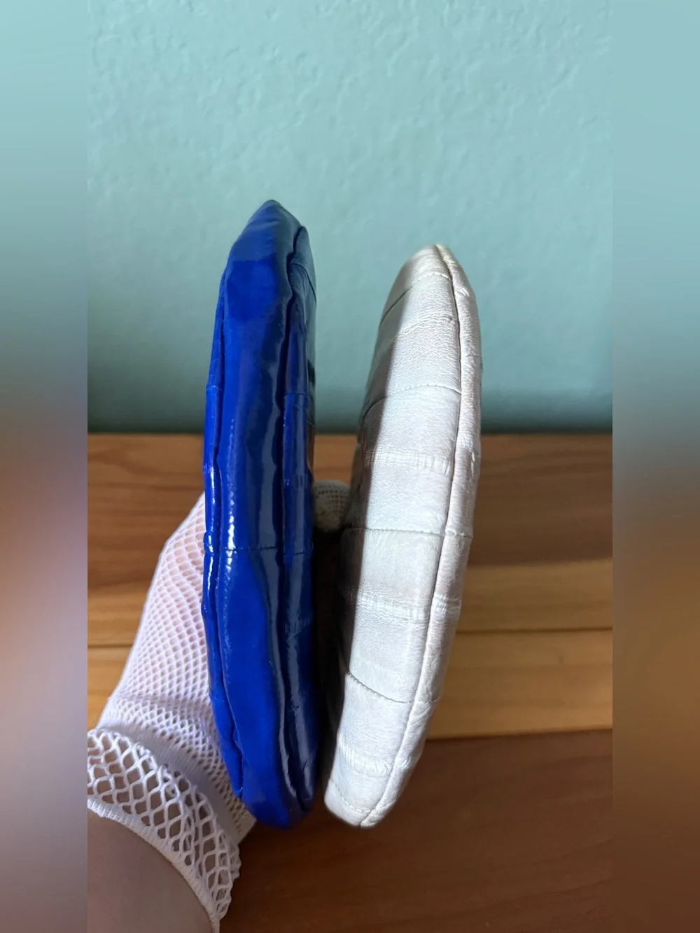 2 NEW Eel Skin Double Kisslock Coin Purses Blue LeeSands & Grey Set 5x7” Soft